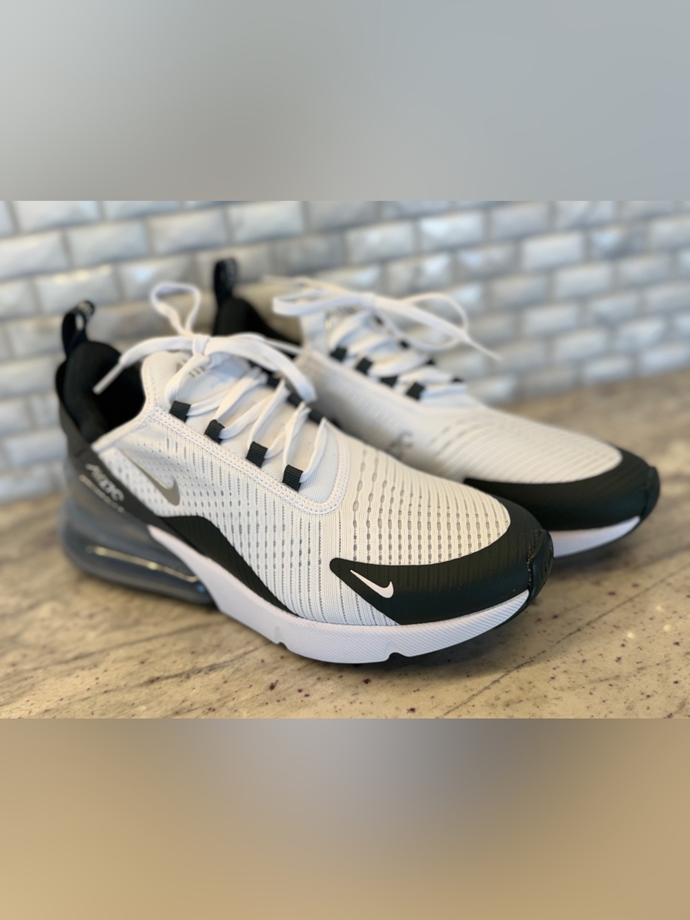New Nike Air Max 270 casual sneakers feature a sleek white mesh upper